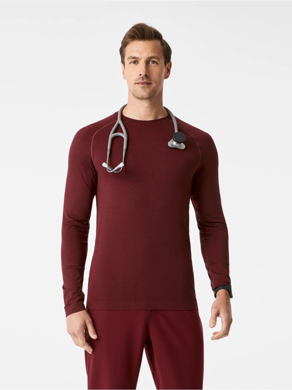 FIGS Men’s Makato Seamless Long Sleeve Underscrub – Burgundy/Red